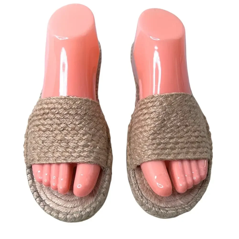 FP Beach Front Espadrille Slide Sandals Woven Jute Tan Boho W's EU 41 = 9.5 - 10 - Picture 4 of 11